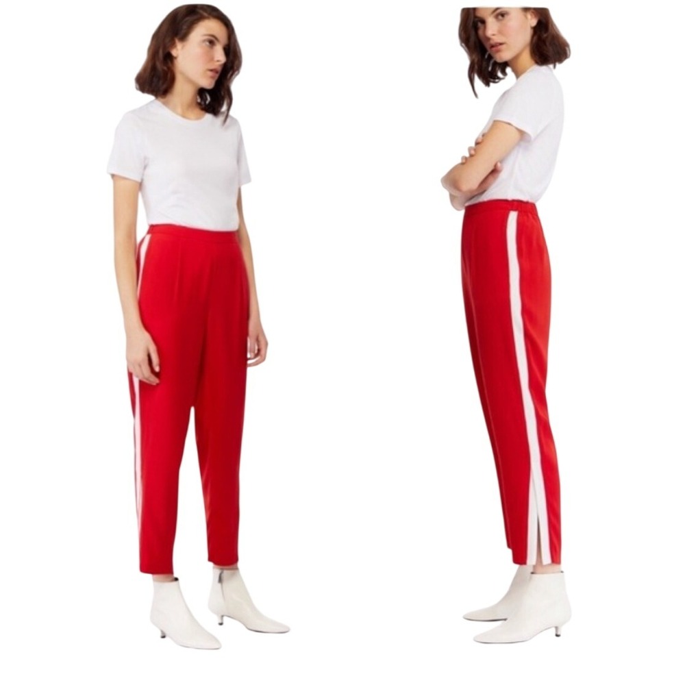 NWT Habitual Red Pants Women's Medium Elastic Waist Side Stripe Track Varsity